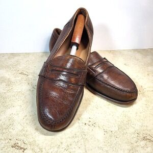 Alan Payne Brown Textured Penny Loafer Almond Toe Leather Sole Mens Size 12